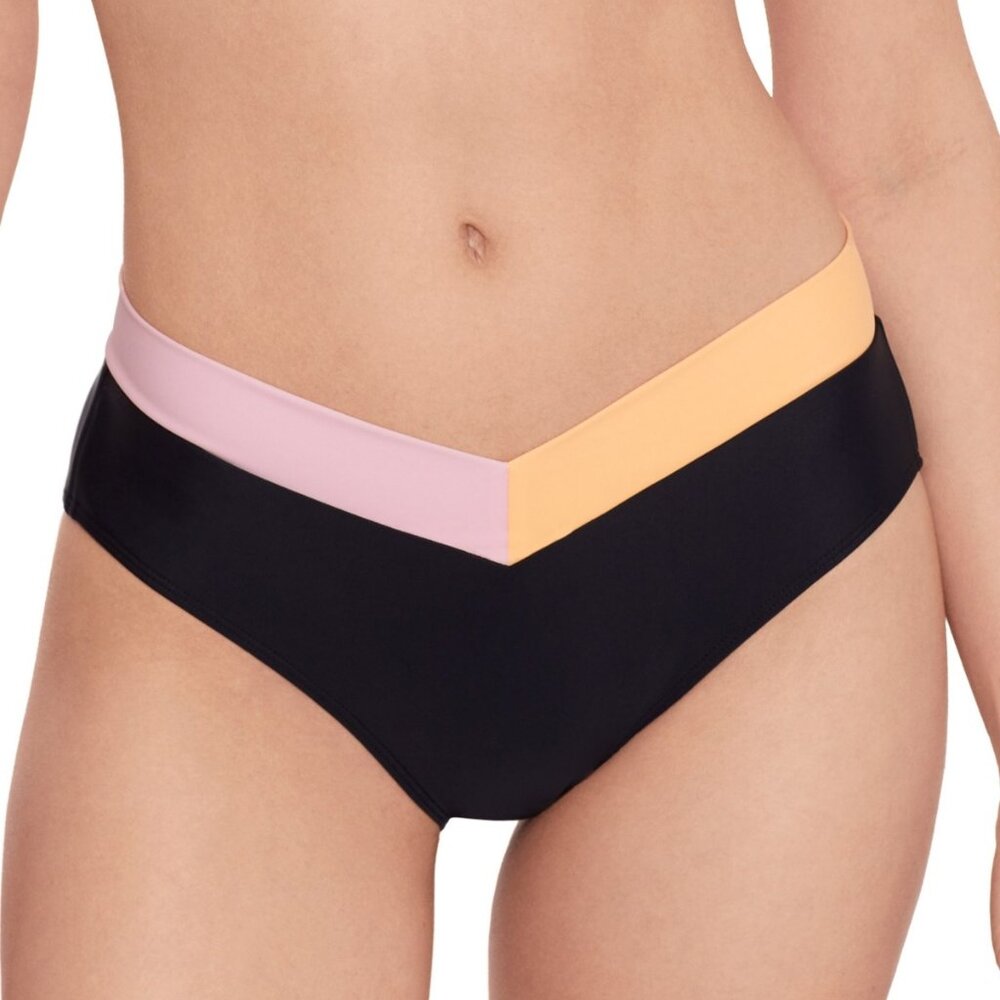 Colorblock V-Waist Swim Bottom Separates - Black Pink Peach | Size XL